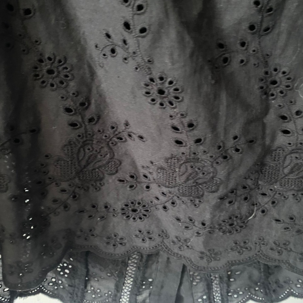 Anthropologie Sz Lg Coquette Black Eyelet Cotton Button Front Puff Sleeve Blouse - Picture 7 of 11